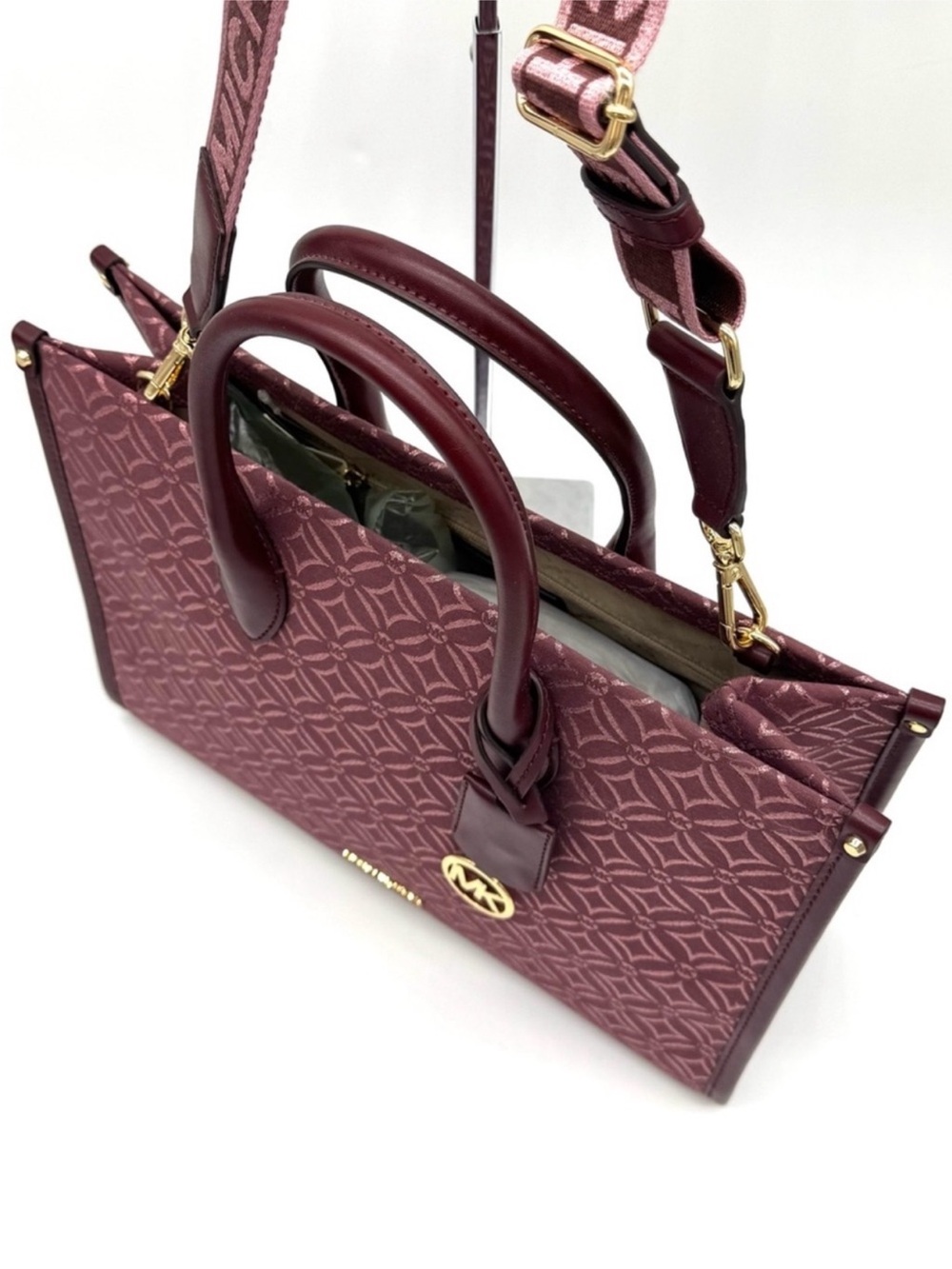 Michael Kors Medium Mirella Tote Bag & Matching Phone Case Wallet - Ox Blood - Picture 4 of 10